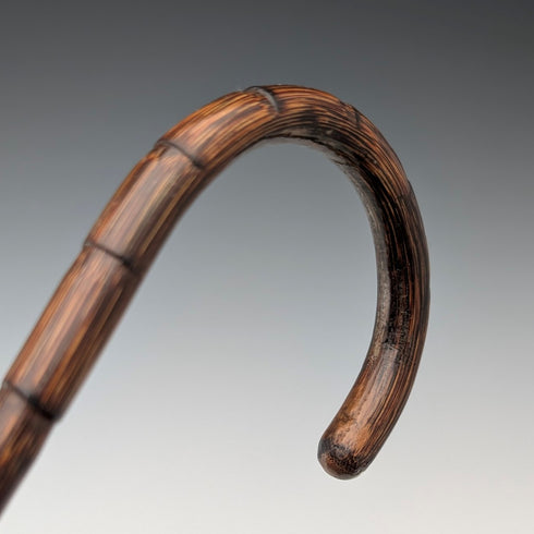 1908年 英国アンティーク ブラウンシャフト 曲がりハンドル 純銀装飾 軽量ステッキ 杖 80cm
